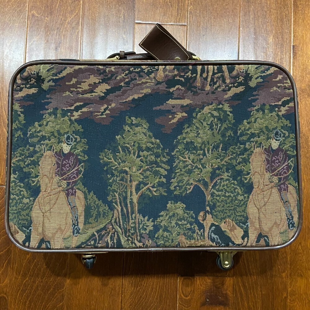 Capezio Collection VTG Fox Hunt Brown Leather Tapestry Travel Luggage Set - Picture 4 of 16